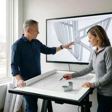 Architect and contractor reviewing coordinated steel framing model