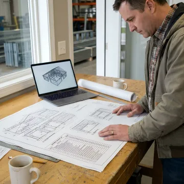 Architect reviewing steel framing plans