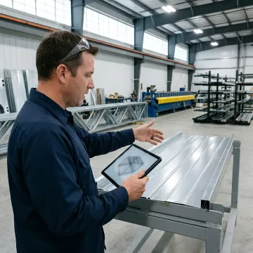 Technician reviewing coordinated steel framing model