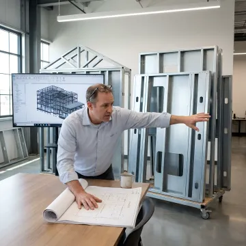 Architect reviewing coordinated steel framing model