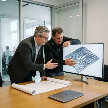Construction professionals reviewing a cold-formed steel framing model