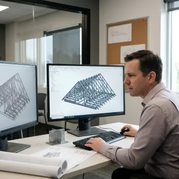 Engineer reviewing a steel truss model