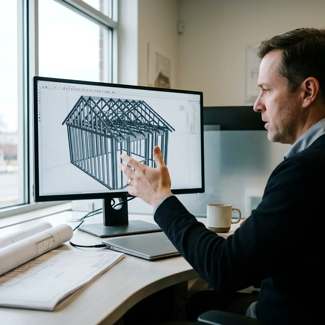 Architect reviewing coordinated steel framing model