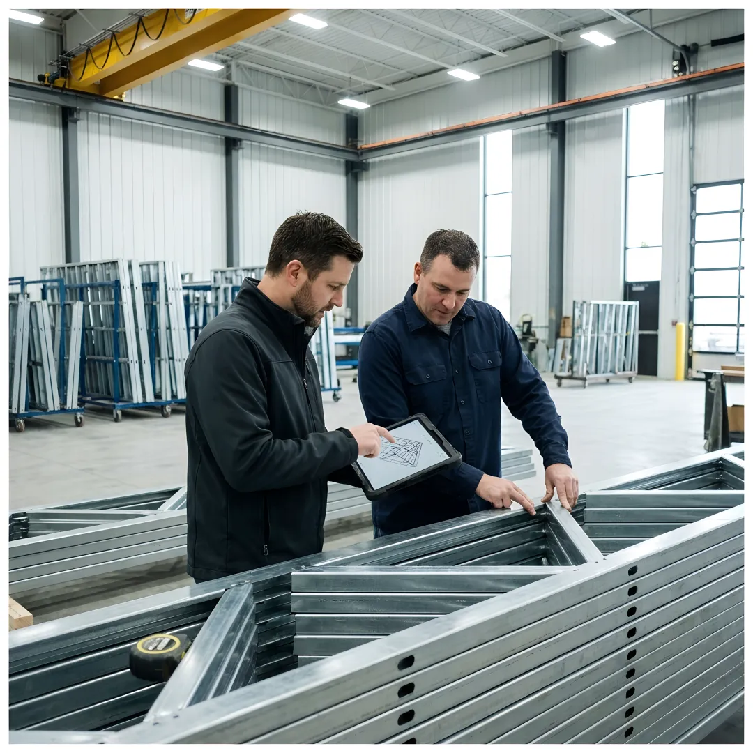 Cold-formed steel truss package being reviewed