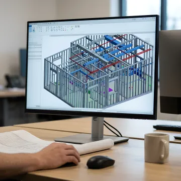 Coordinated steel framing BIM model on screen