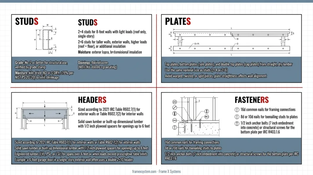 Header sizing guide comparing span capacity for different lumber dimensions and loads