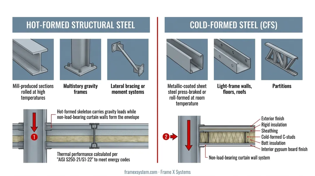Hot-formed versus cold-formed steel manufacturing process and application comparison diagram