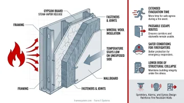 4-stage fire-resistant wall protection mechanism during fire exposure process