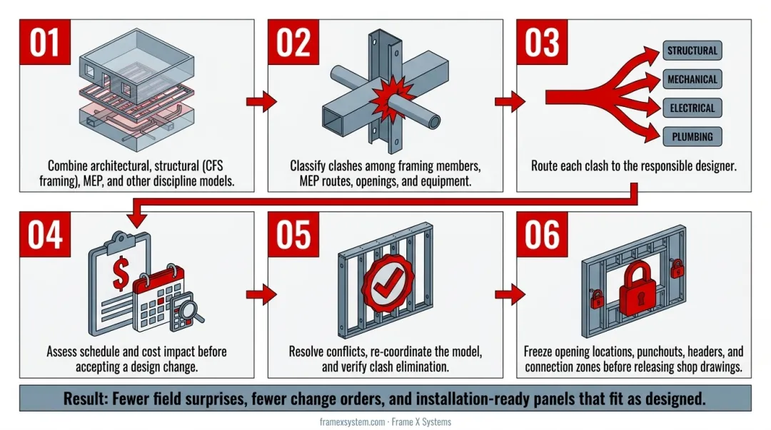 Six-step BIM coordination workflow for cold-formed steel framing clash detection and resolution