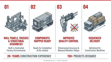 Frame X Systems prefabricated cold-formed steel wall panels labeled and sequenced for installation