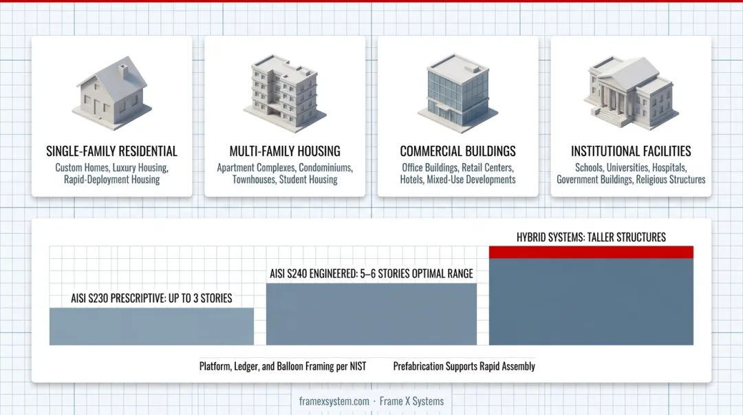 Frame X Systems completed multi-story multifamily building using LSF cold-formed steel framing
