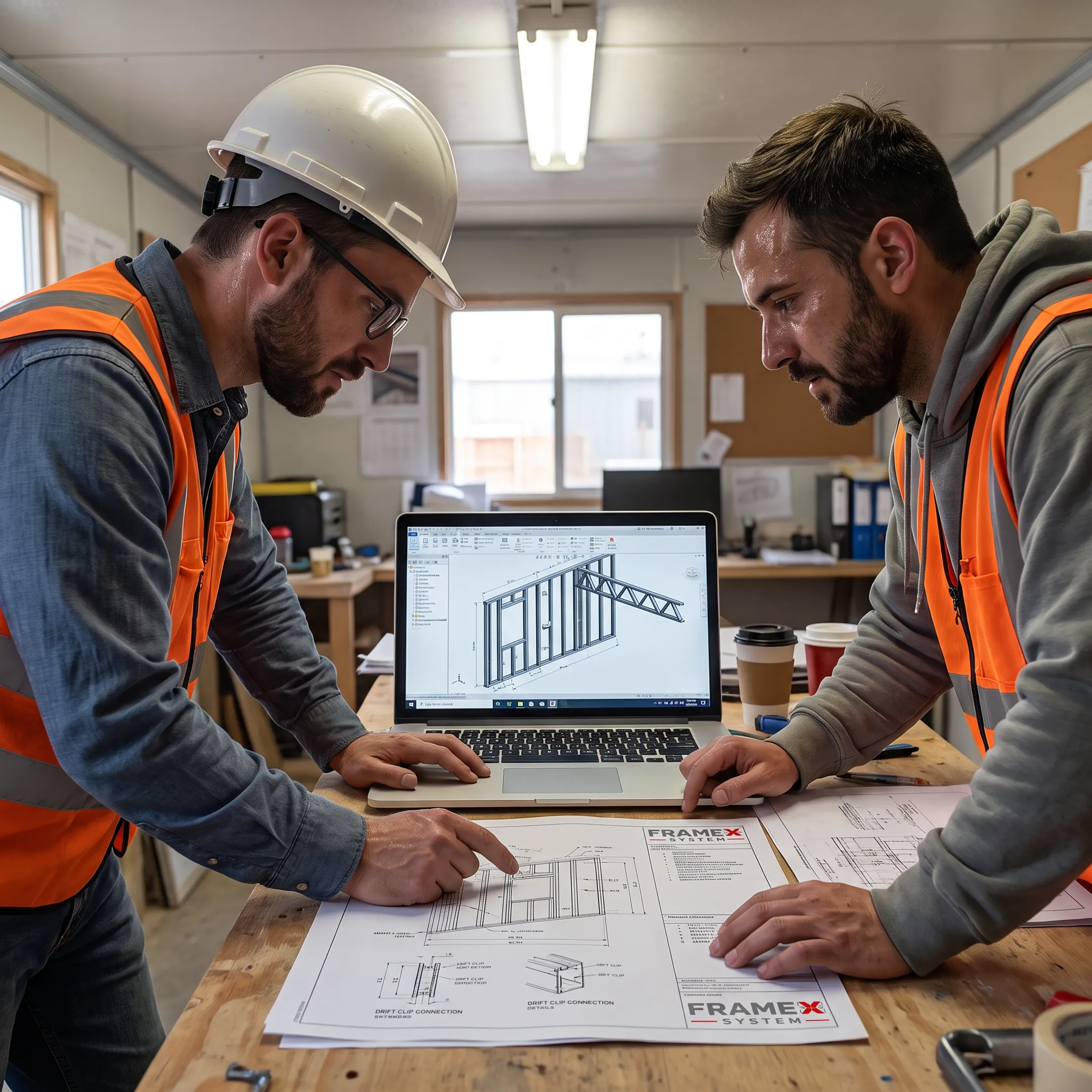 Architect reviewing coordinated steel framing plans