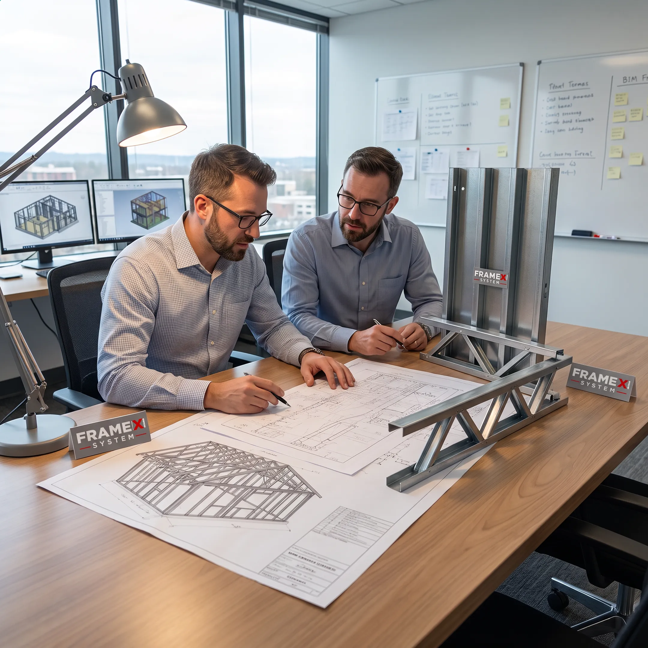 Architect reviewing coordinated steel framing plans