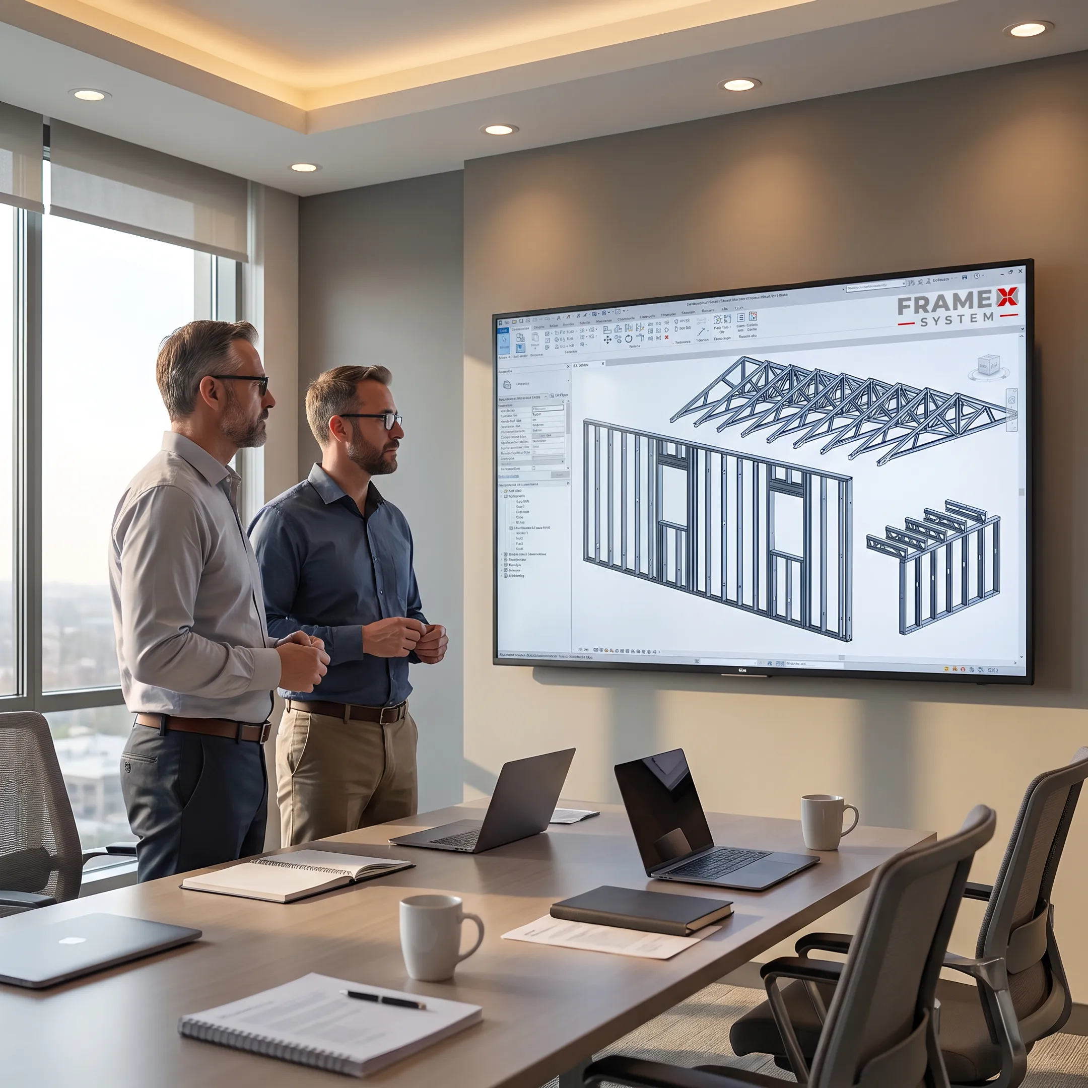 Architect reviewing steel framing model