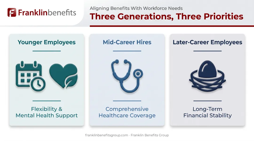 Three generational employee benefit priorities comparison for startup workforces