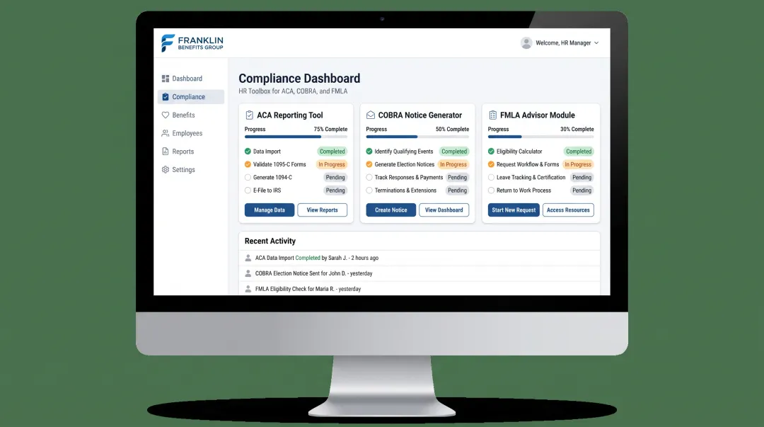 Franklin Benefits Group HR Toolbox compliance dashboard interface screenshot