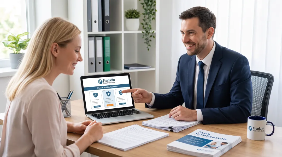 Franklin Benefits Group advisor helping client compare health insurance plans