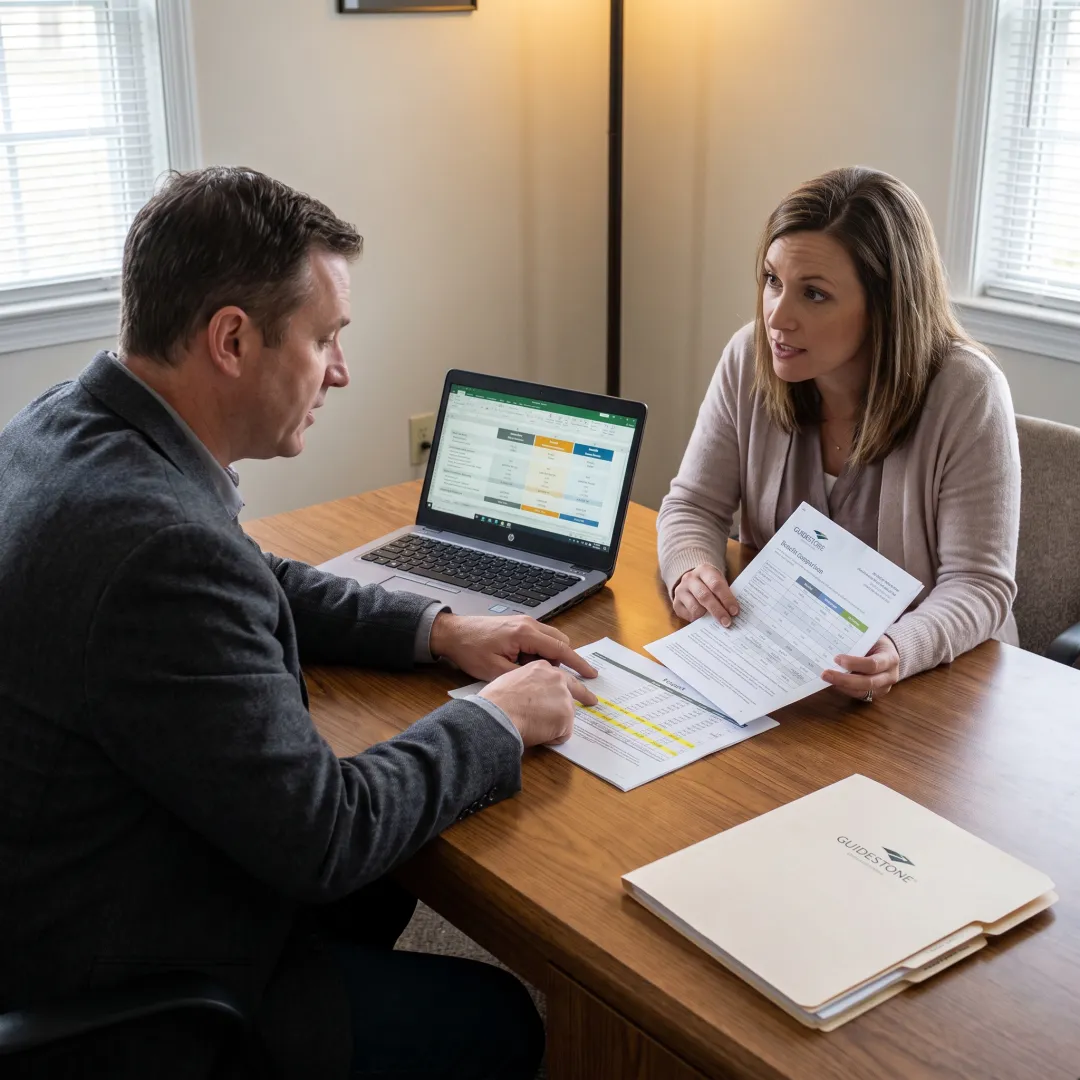 Church administrator discussing health benefits with an advisor