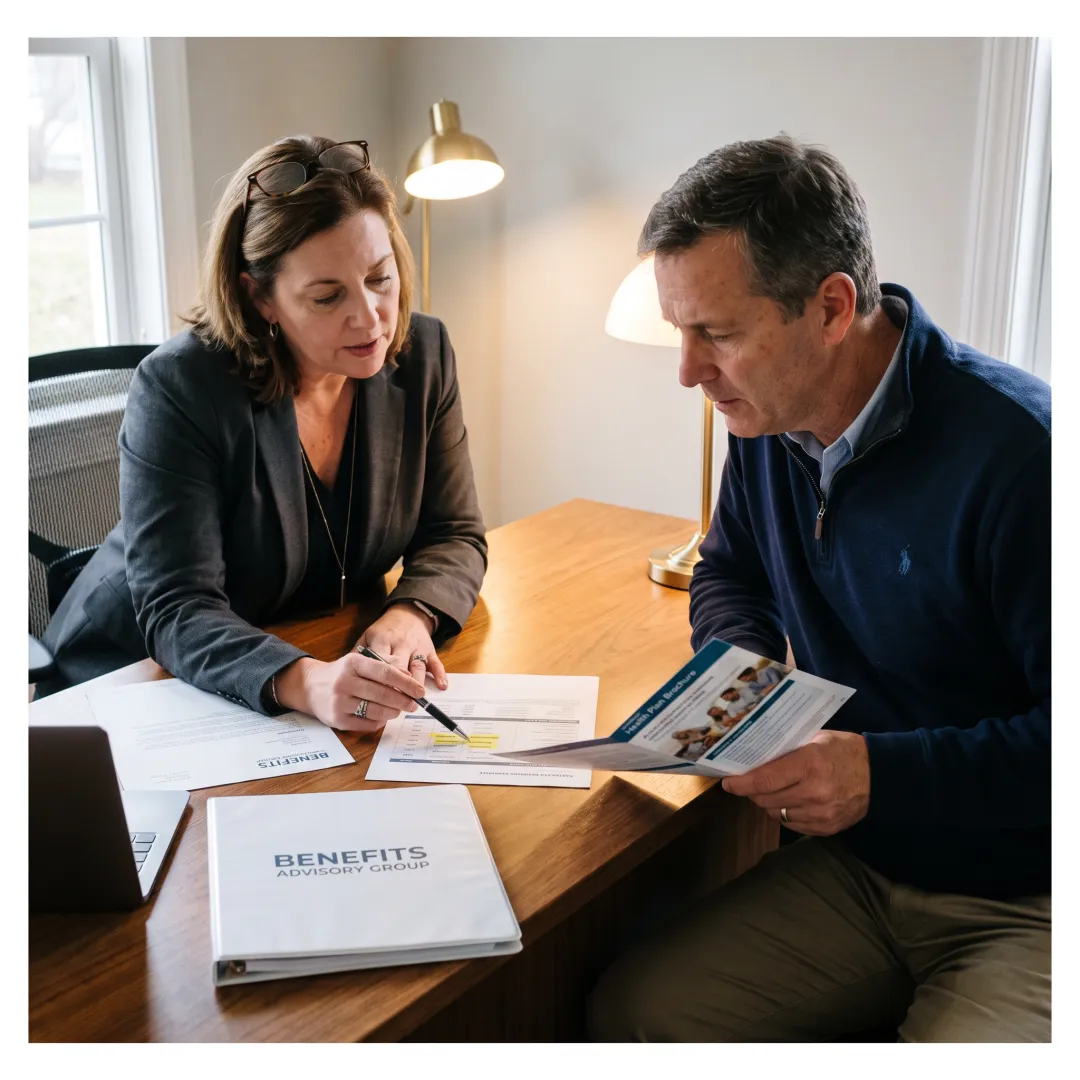 Client reviewing health insurance plan information