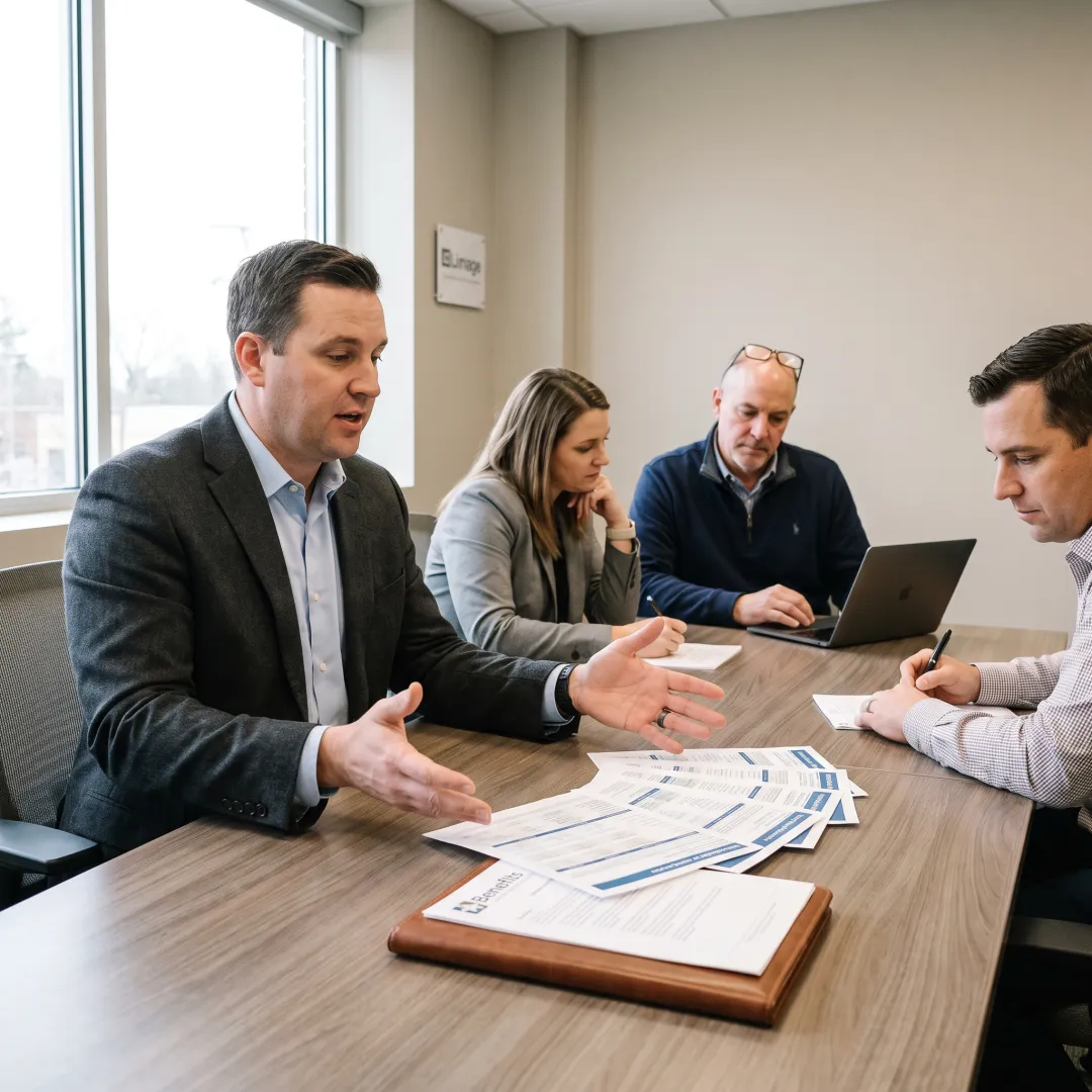 Benefits advisor explaining plan options to employers