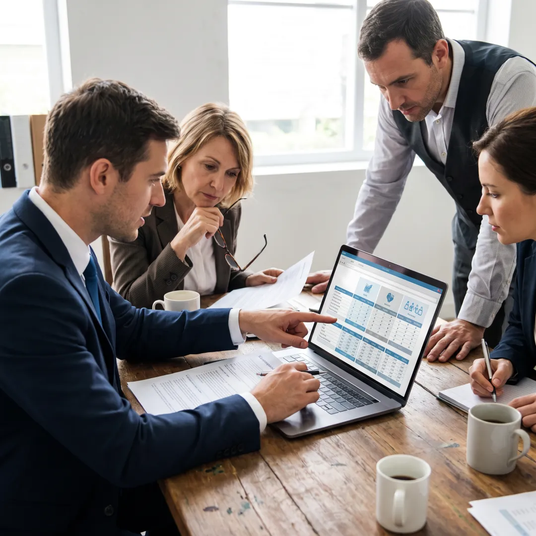 Benefits advisor explaining health plan choices to employer