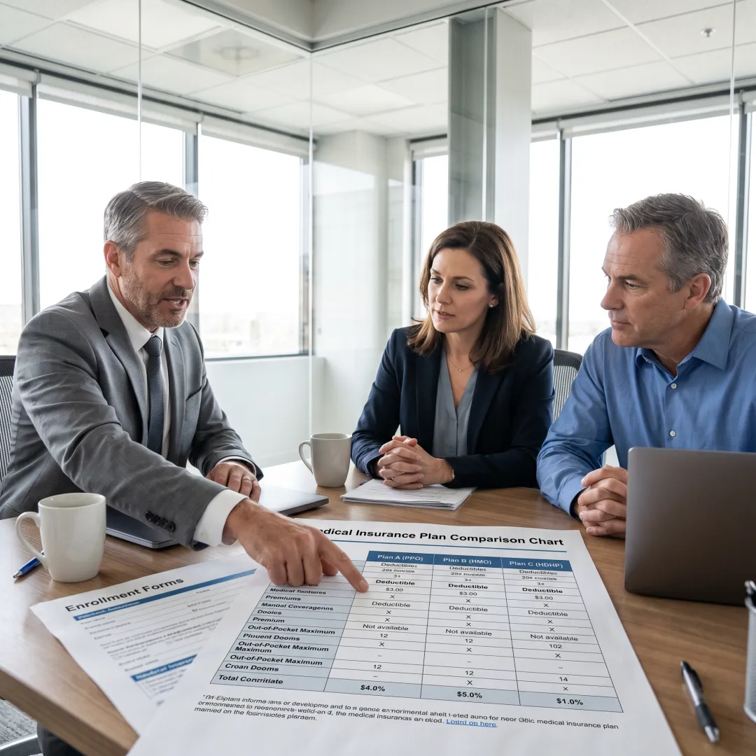 Broker explaining employee benefits options