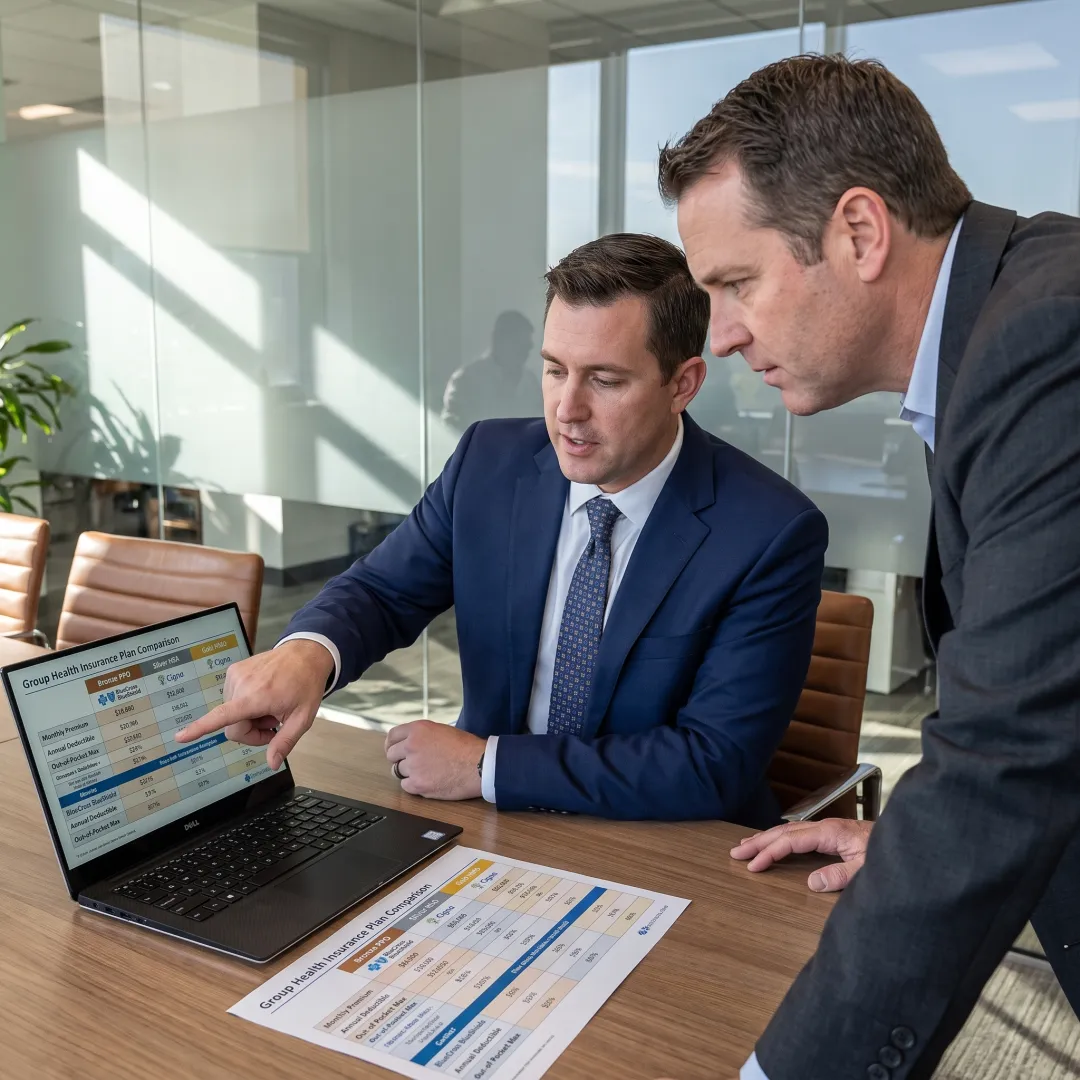 Employer and benefits consultant comparing health plan options