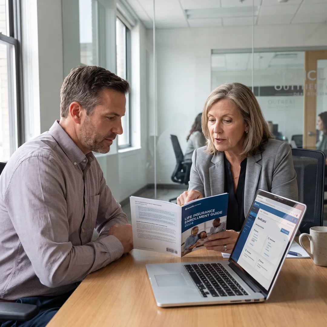 Employee reviewing life insurance benefits enrollment