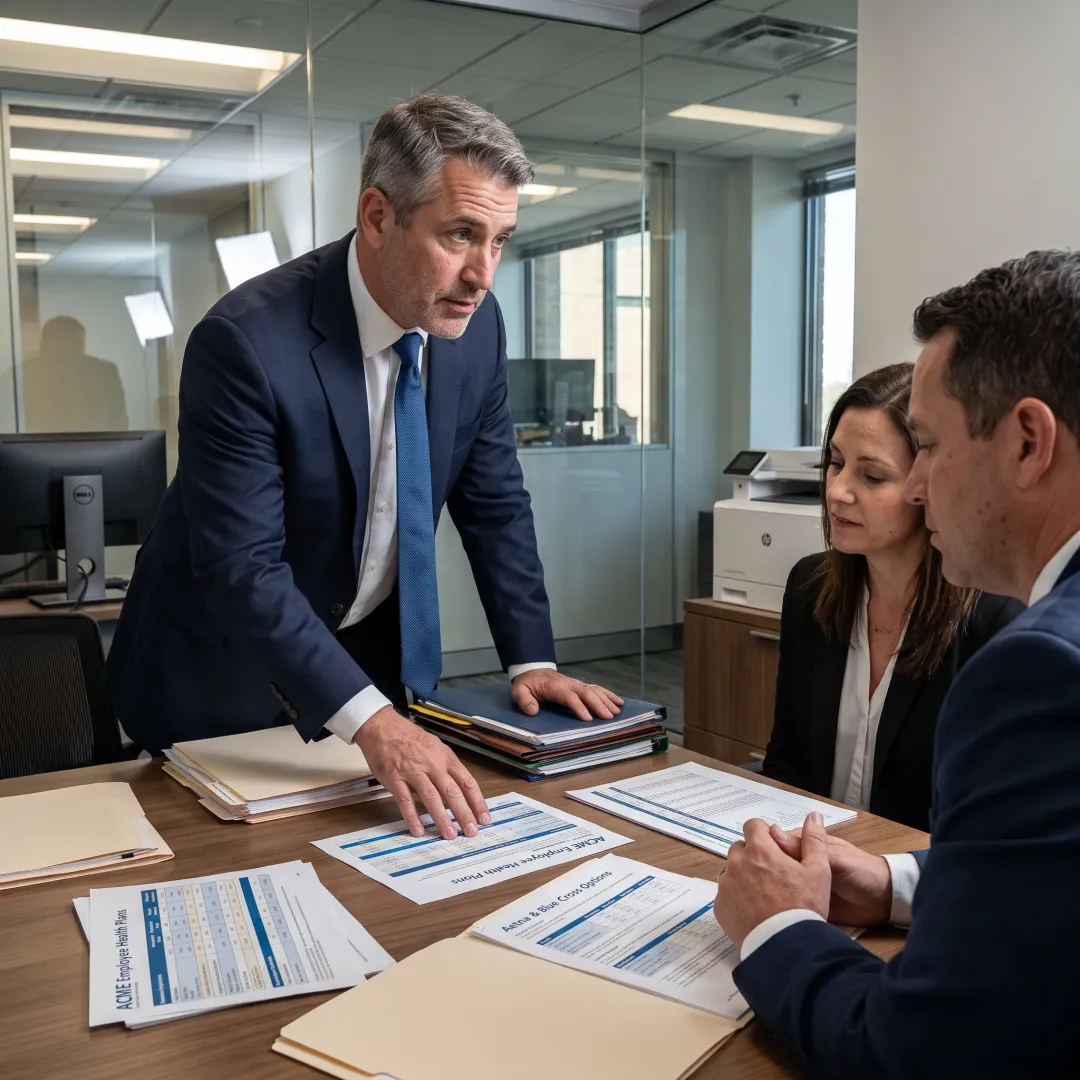 Advisor explaining employee benefits options