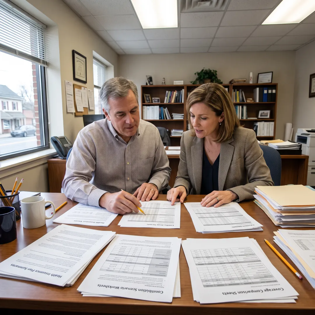 Advisor reviewing group health insurance options with an employer