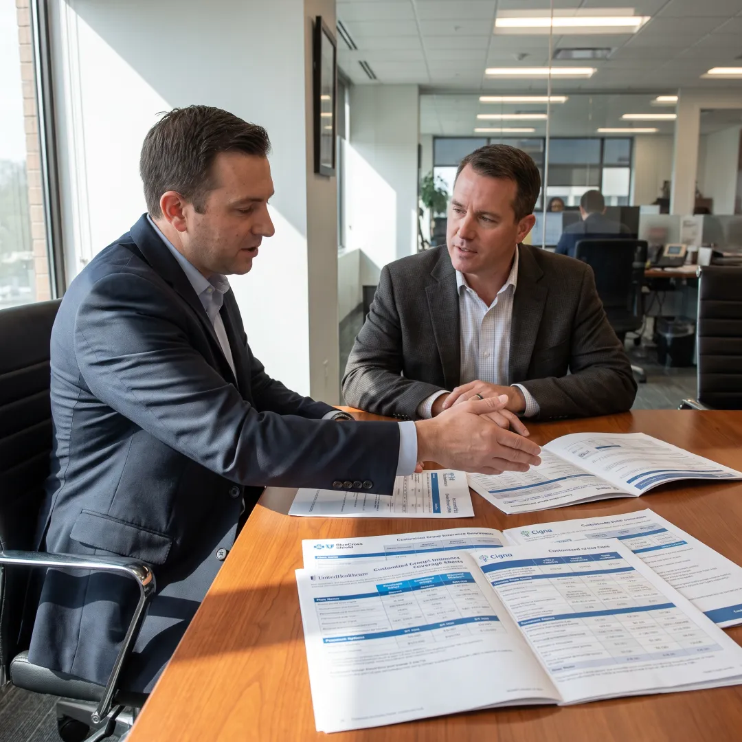 Employer reviewing customized employee benefits plan