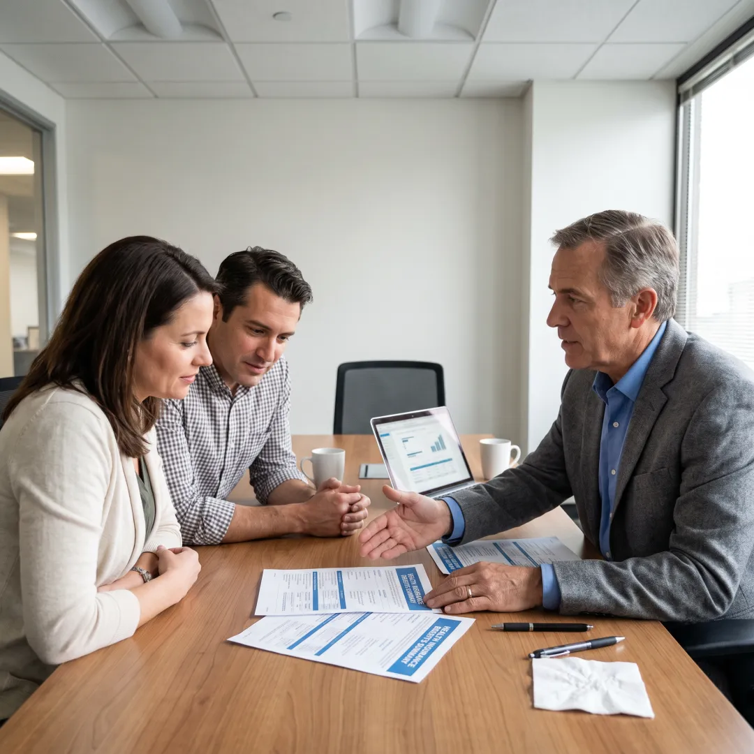 Health insurance broker explaining plan options