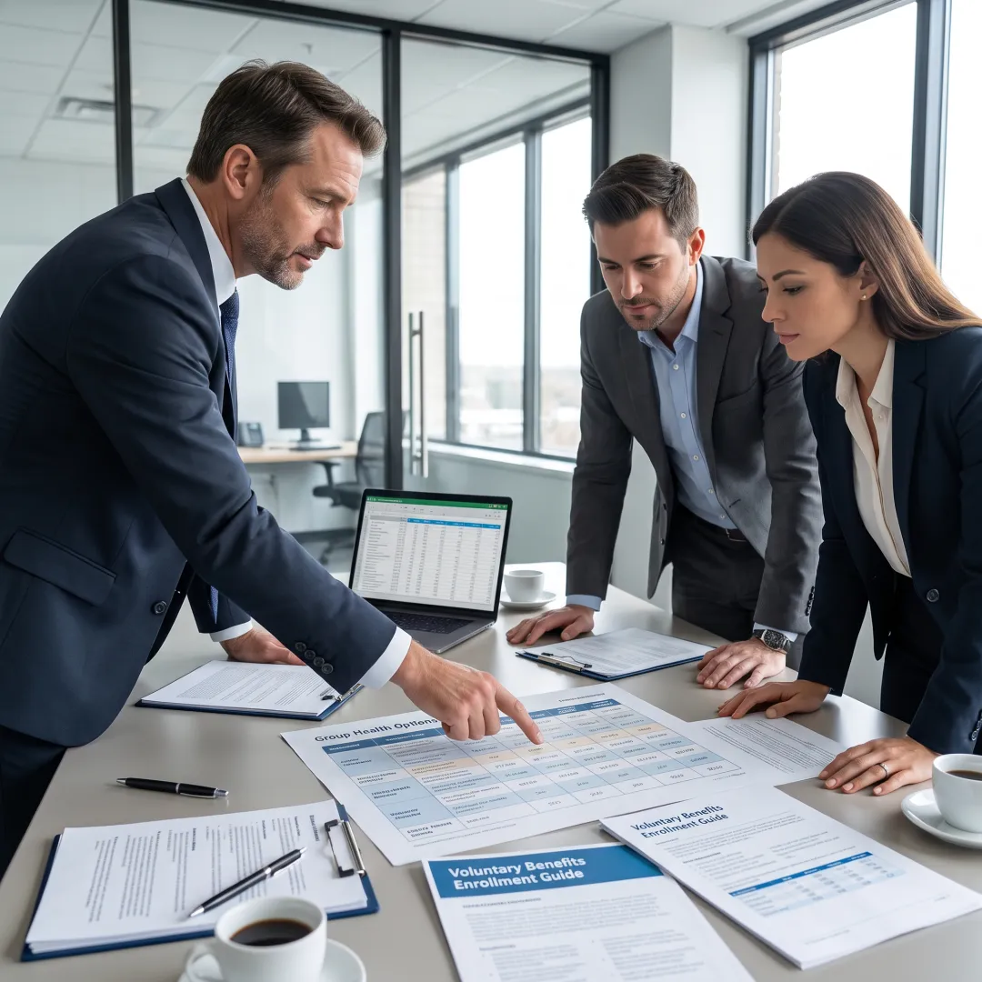 Benefits advisor explaining plan options to employer