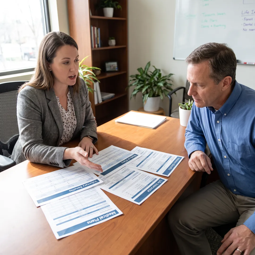 Advisor explaining employee benefits options