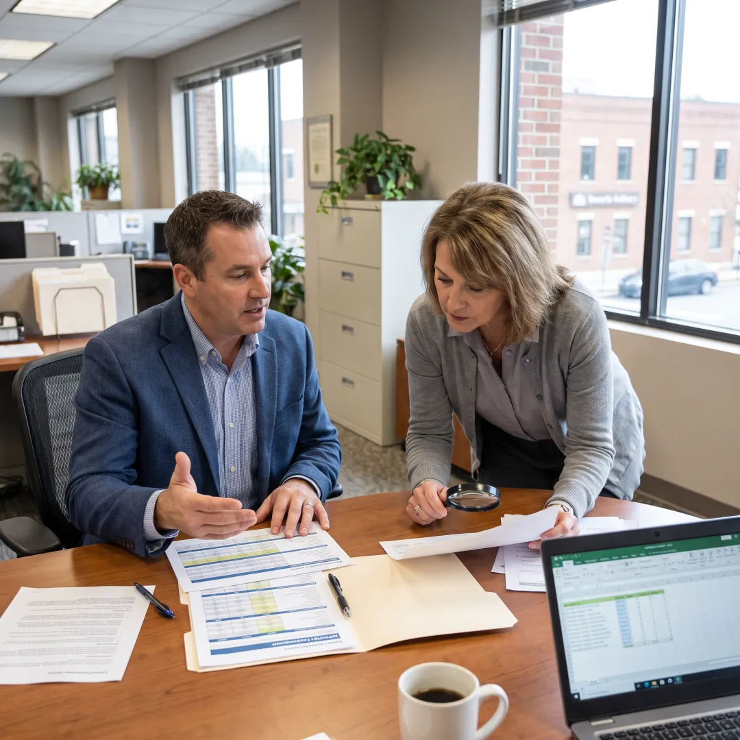Broker explaining health insurance options to an employer