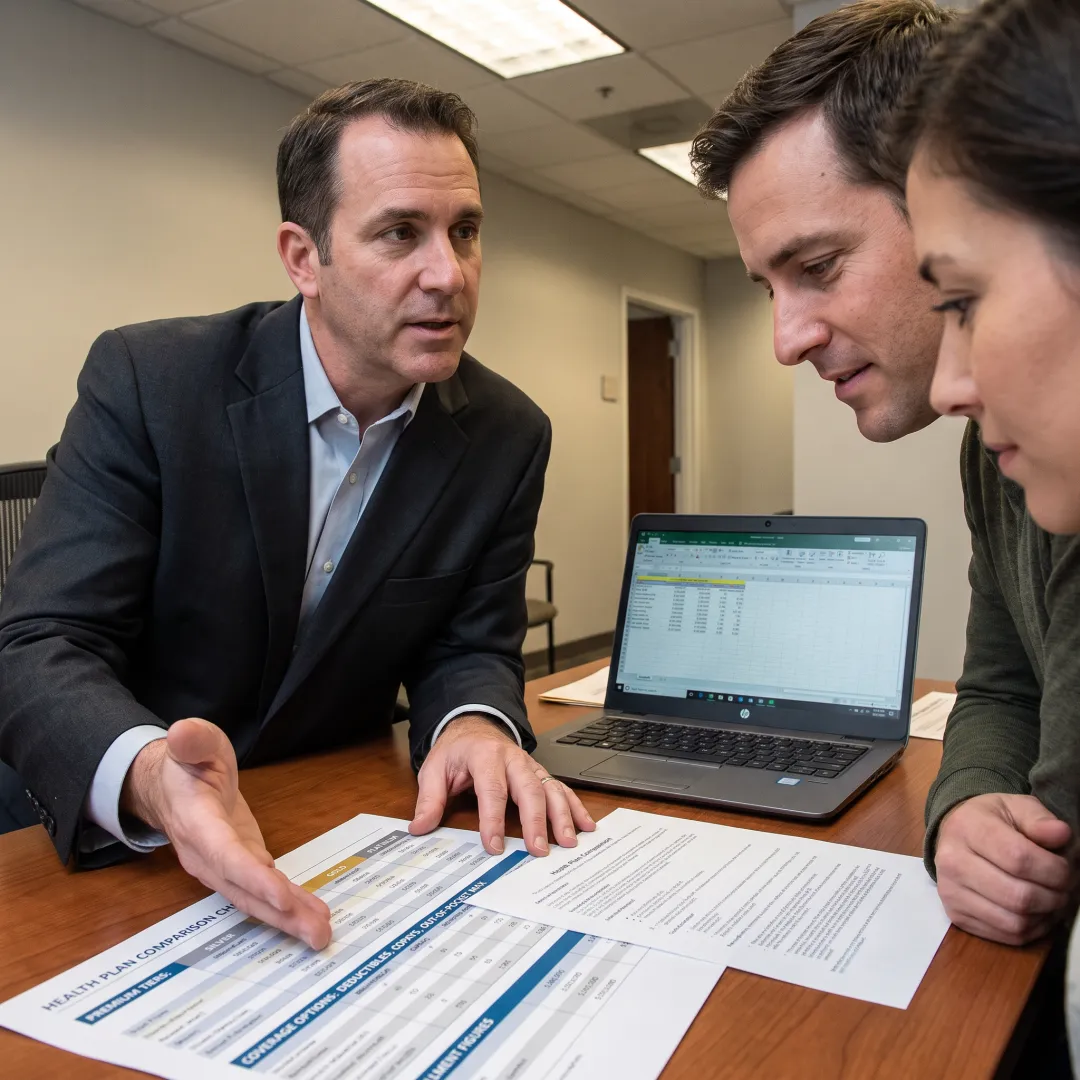 Advisor explaining health insurance plan options