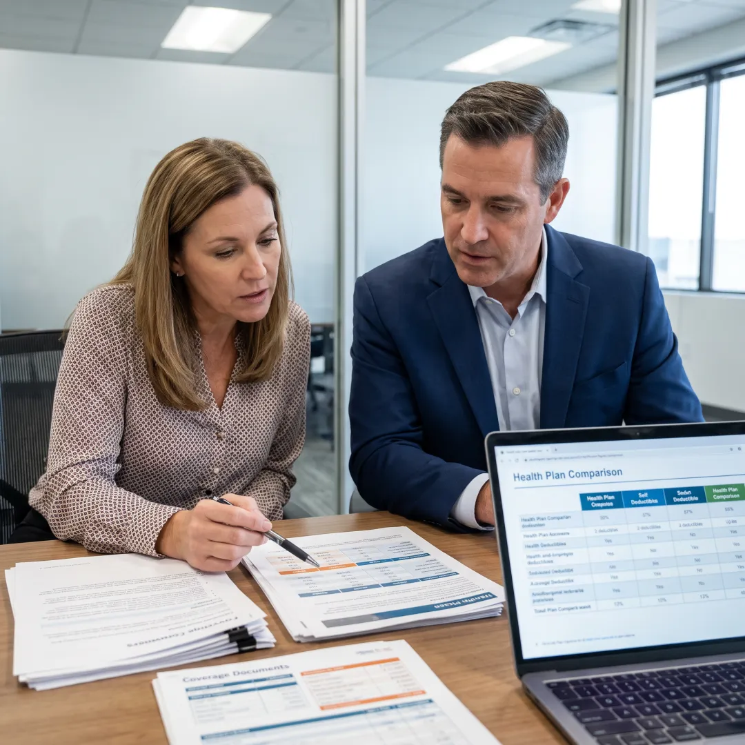 Benefits advisor explaining health plan options