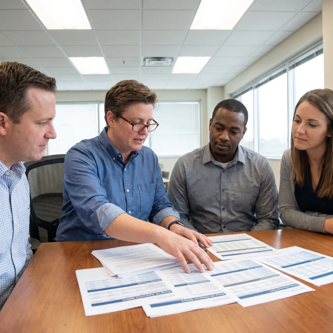 Benefits advisor explaining life insurance coverage