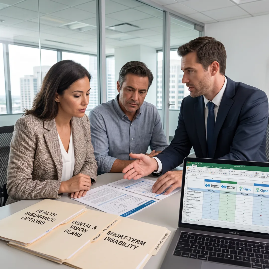 Advisor explaining employee benefits to business owners