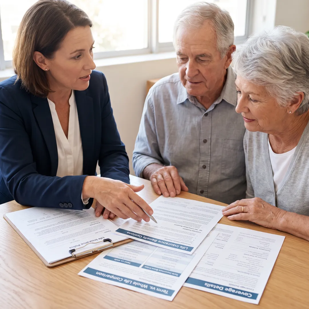 Benefits advisor discussing coverage with seniors