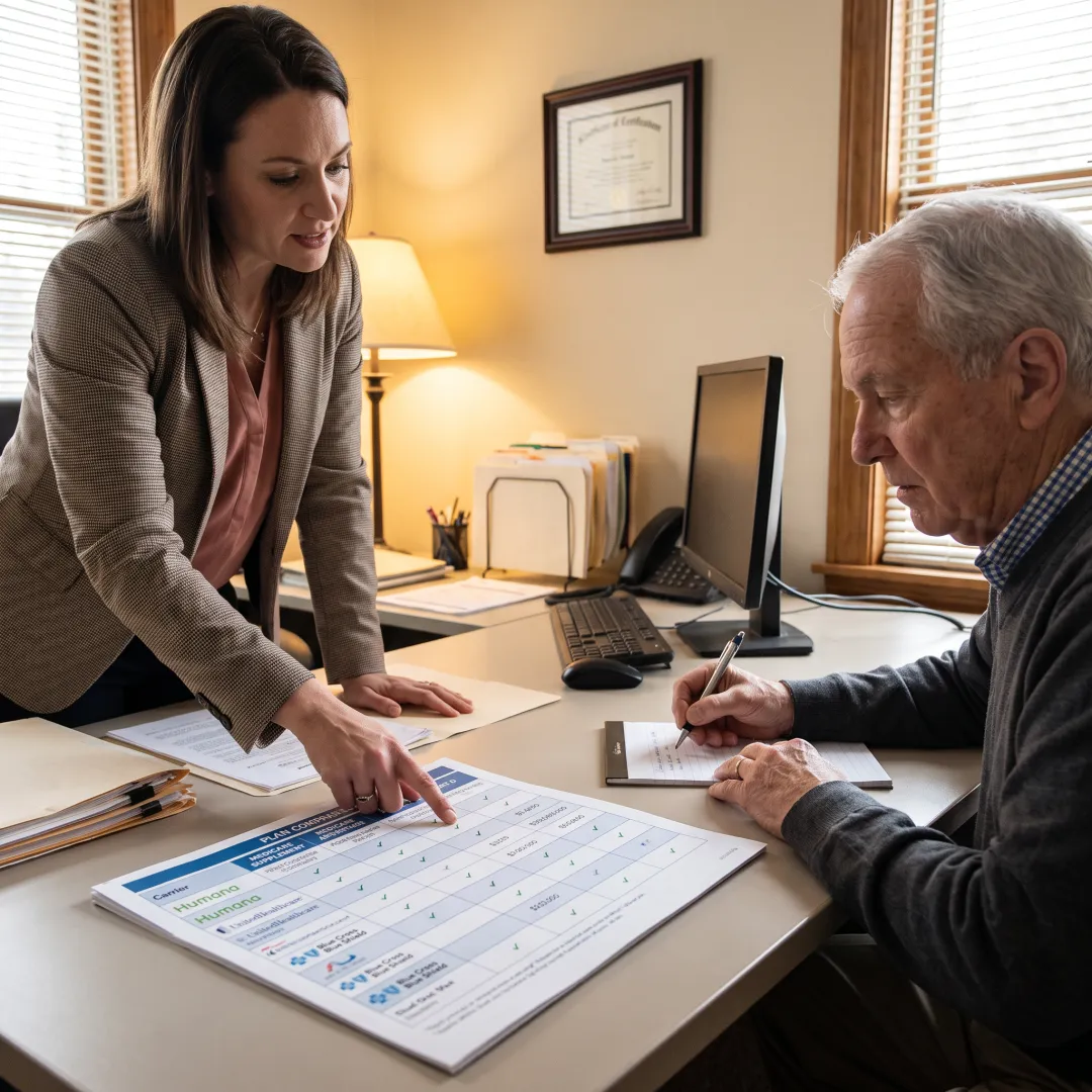 Advisor explaining Medicare options to a senior client