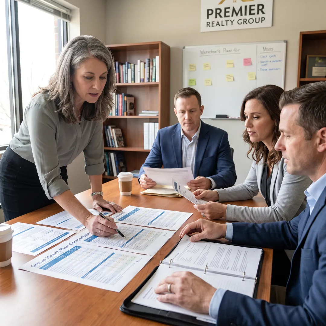 Benefits advisor discussing coverage with a realtor team