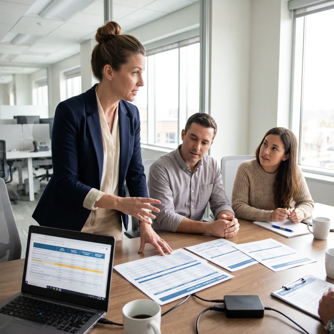 Benefits advisor explaining plan cost options