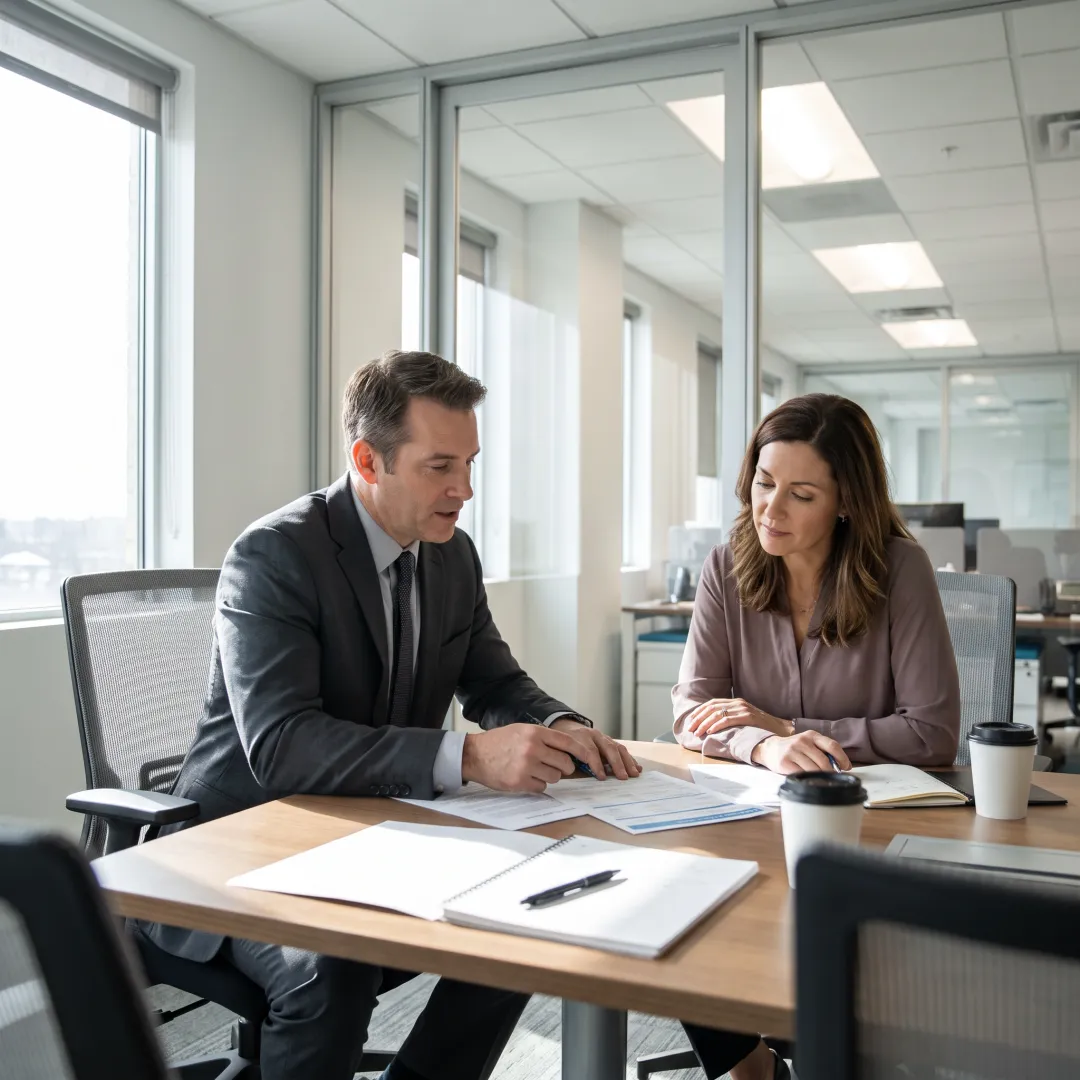 Advisor explaining employee benefits to a business owner