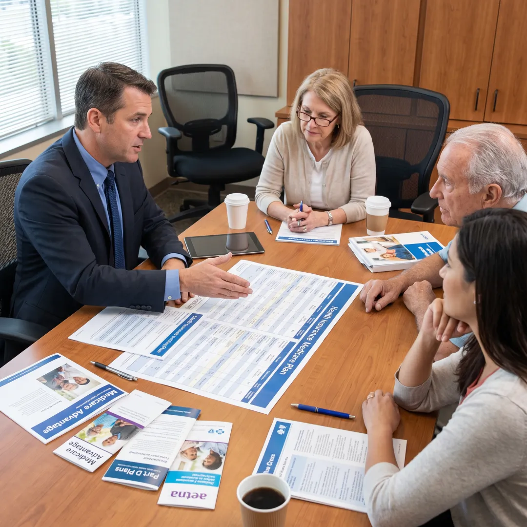 Broker explaining Medicare and health plan choices