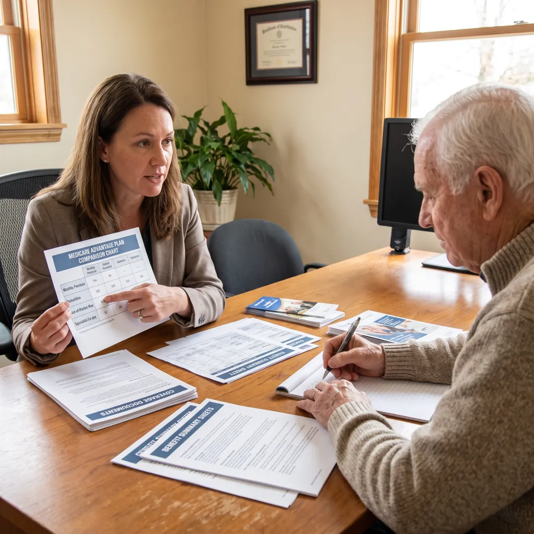 Senior reviewing Medicare plan choices with an advisor