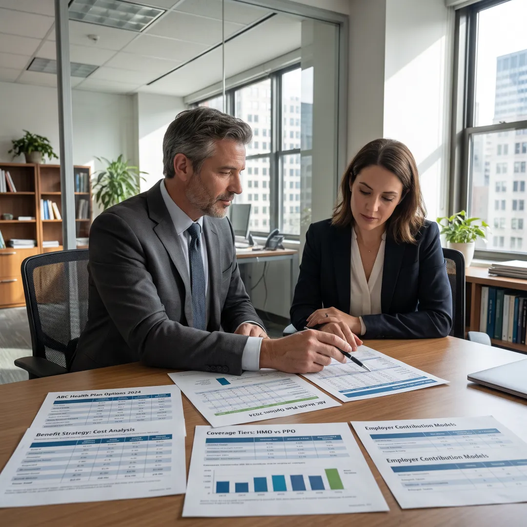 Advisor explaining employee benefits plan options
