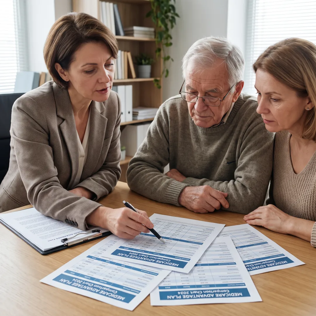 Advisor explaining Medicare coverage choices to a family