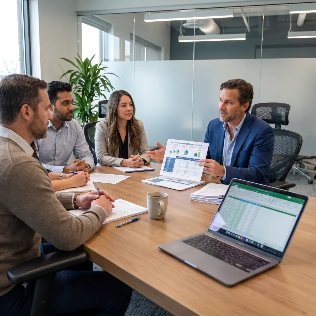 Benefits advisor explaining insurance plan options