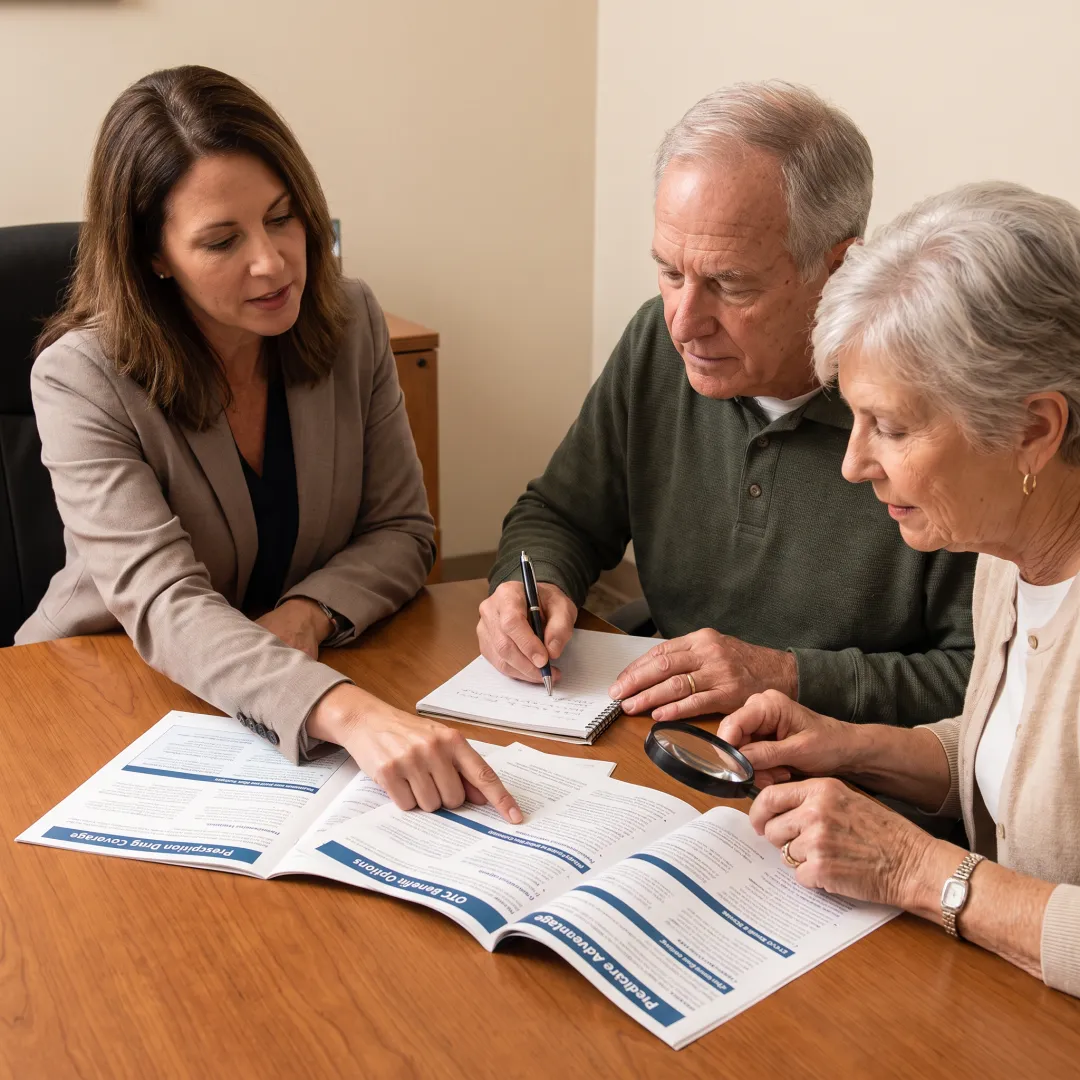 Medicare advisor explaining OTC plan benefits to a senior